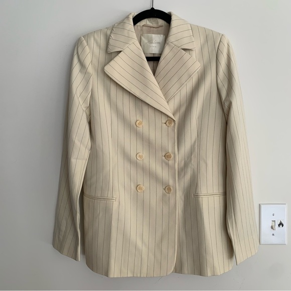 Doen Harrison Pinstripe Double Breasted Suit Blazer Jacket Cream Gessato Stripe - Picture 10 of 16